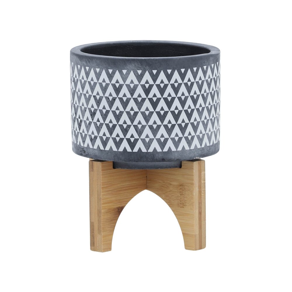 CERAMIC 5' AZTEC PLANTER ON WOODEN STAND, GRAY Media 2