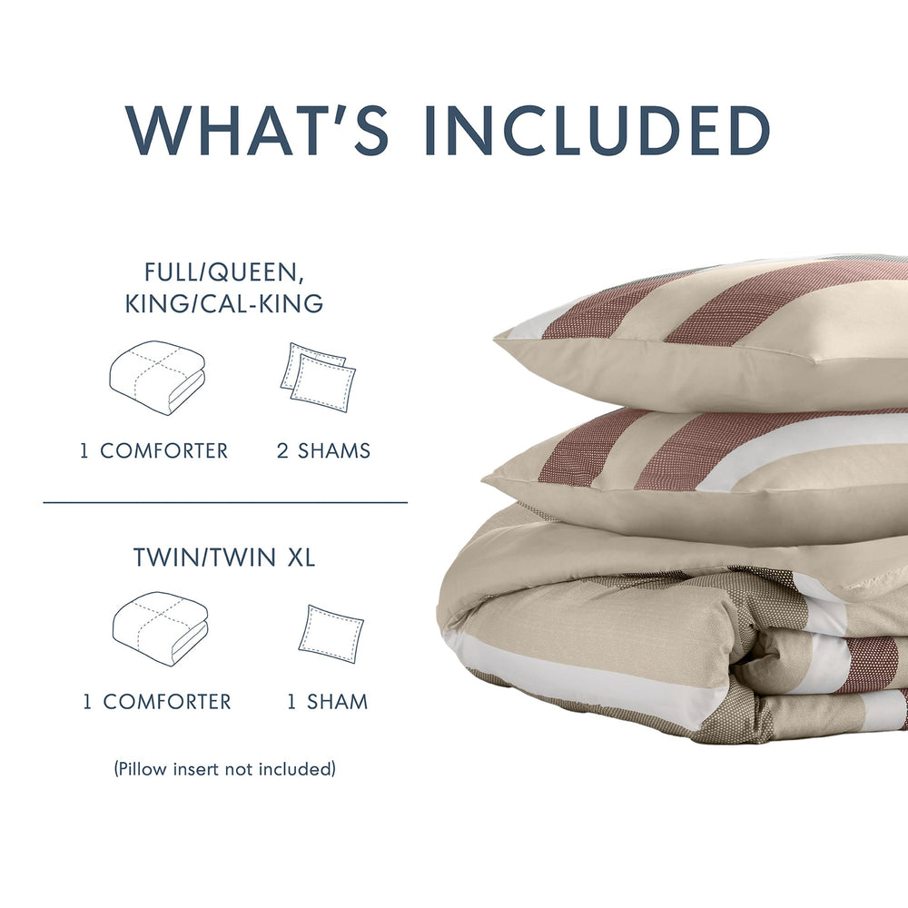 3-Piece King/Cal King Stripe Textured Print Comforter Set,Terracotta Media 2