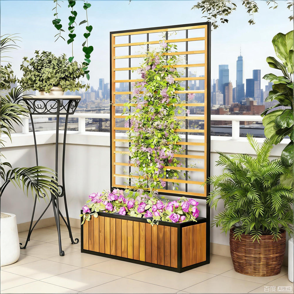 Wooden Raised Garden Bed with Trellis Media 6