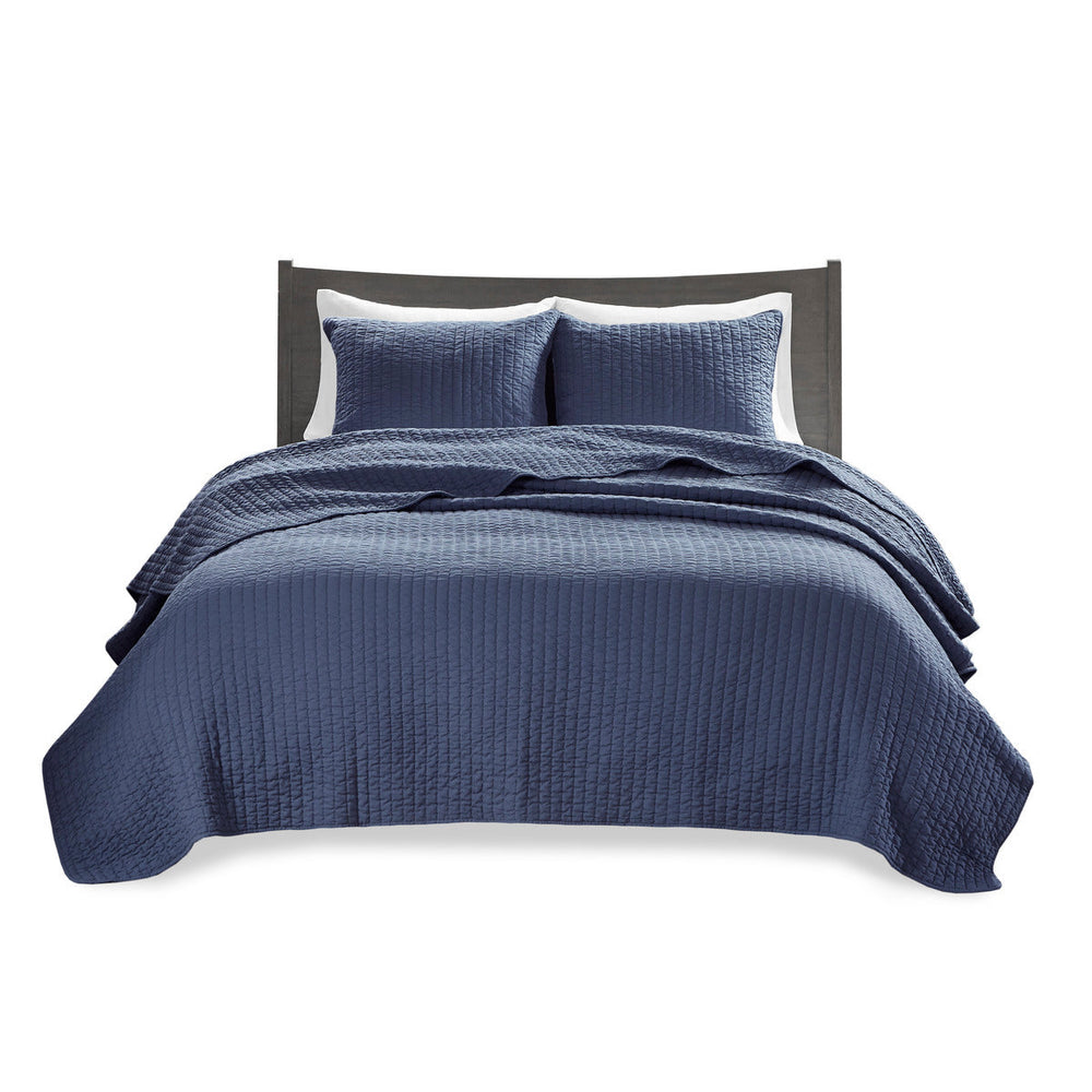 3 Piece Quilt Set Navy King/Cal King Media 4