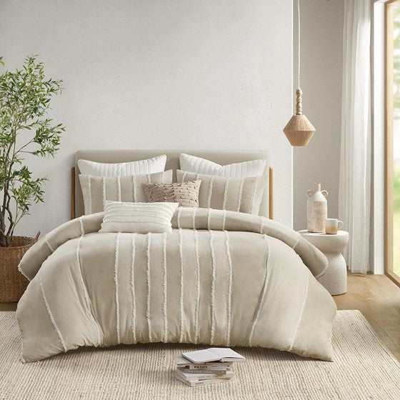 Full/Queen 3 Piece Striped Cotton Duvet Cover Set Media 5