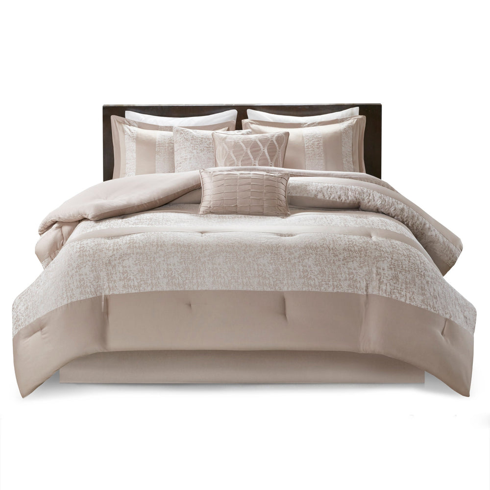 7 Piece Chenille Jacquard Comforter Set Taupe King Media 2