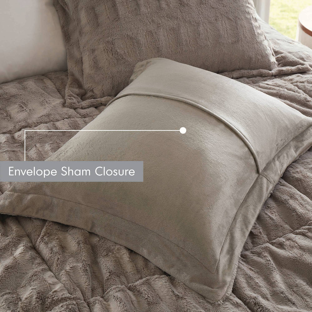 3 PCS King/Cal King Solid Faux Fur Comforter Mini Set Gray Media 5