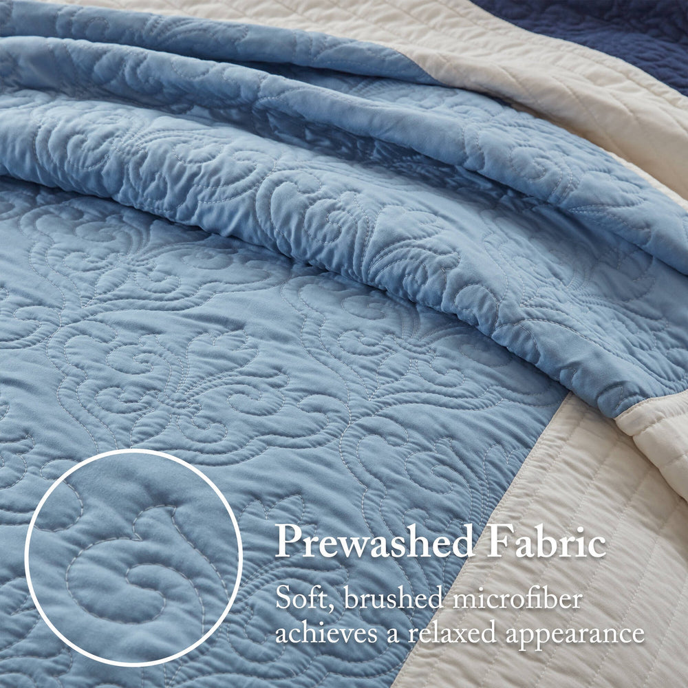 7-Piece Full/Queen 7 Piece Quilt Set with Euro Shams and Throw Pillows,Navy Media 7