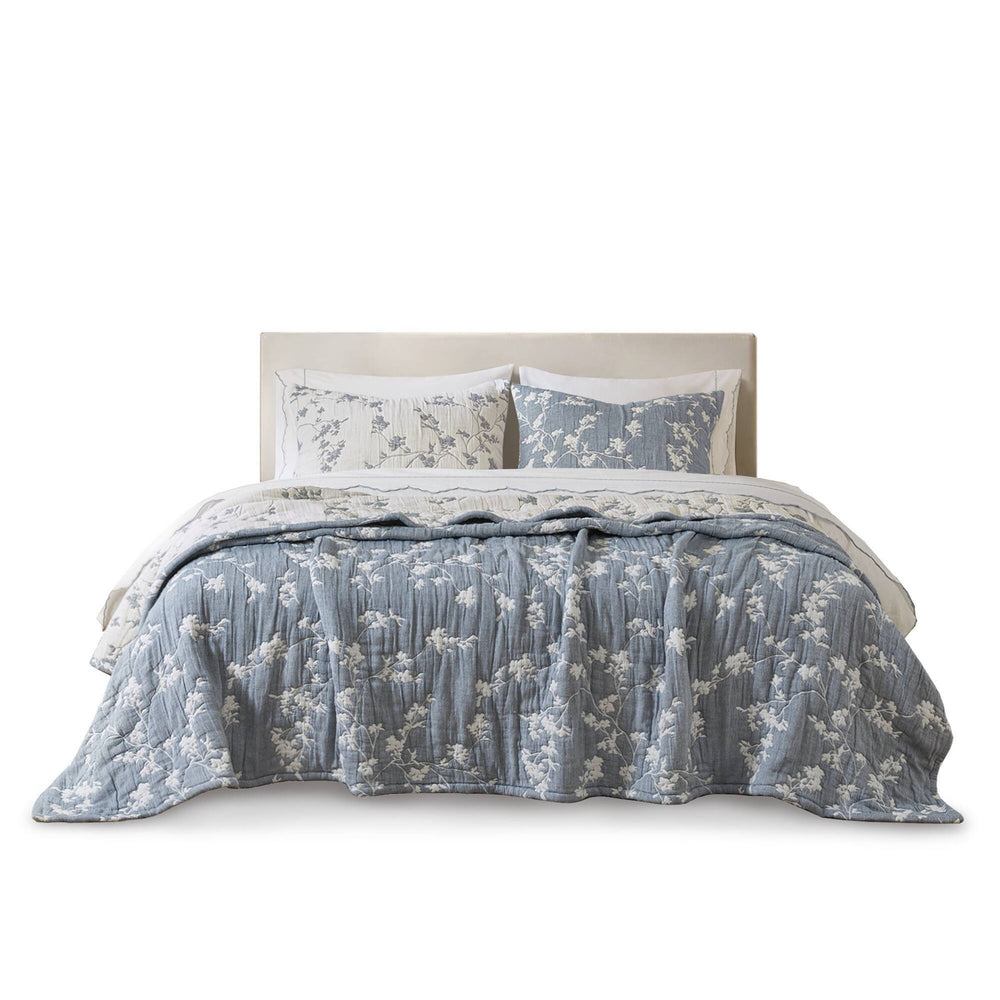 3 Pieces Full/Queen Jacquard Cotton Gauze Quilt Set,Blue Media 15