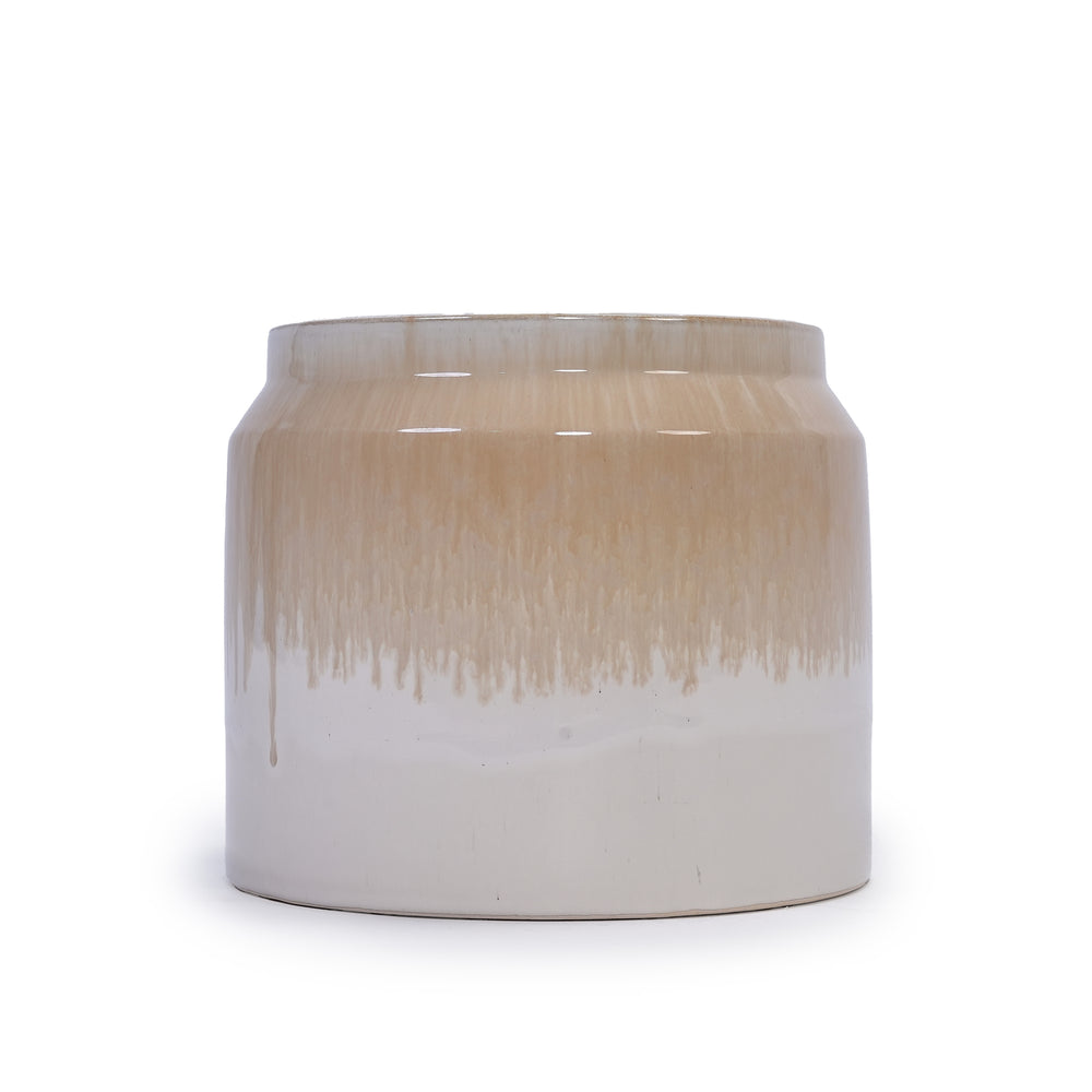 Handmade Non-Porous Ceramic Planter Set of 2, 6' & 8' Diameter, Beige Drip Glaze, for Aquatic Plants Indoor/Outdoor Shelf & Desk Use, Breathable Clay Media 8