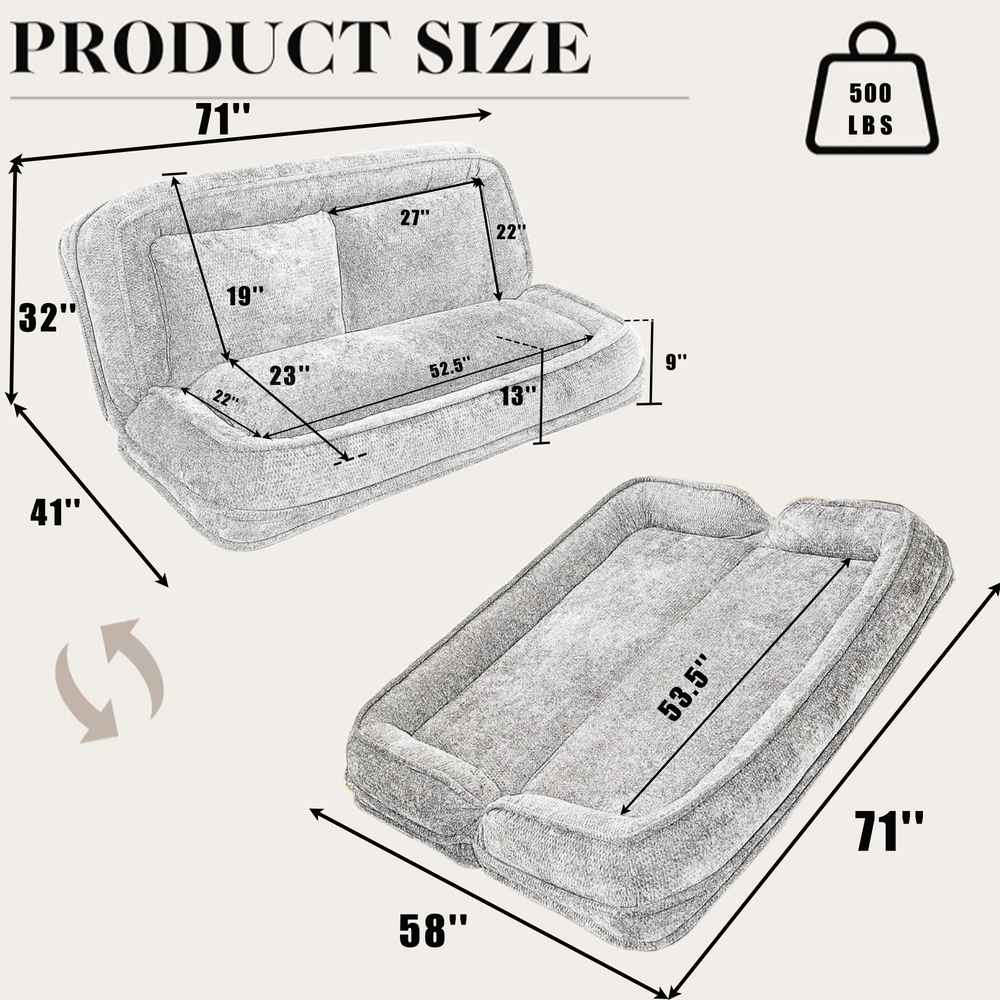 Pet Sofa Bed Chenille 2-In-1 Lounge Couch With 5 Adjustable Positions For People & Pets Beige Media 7