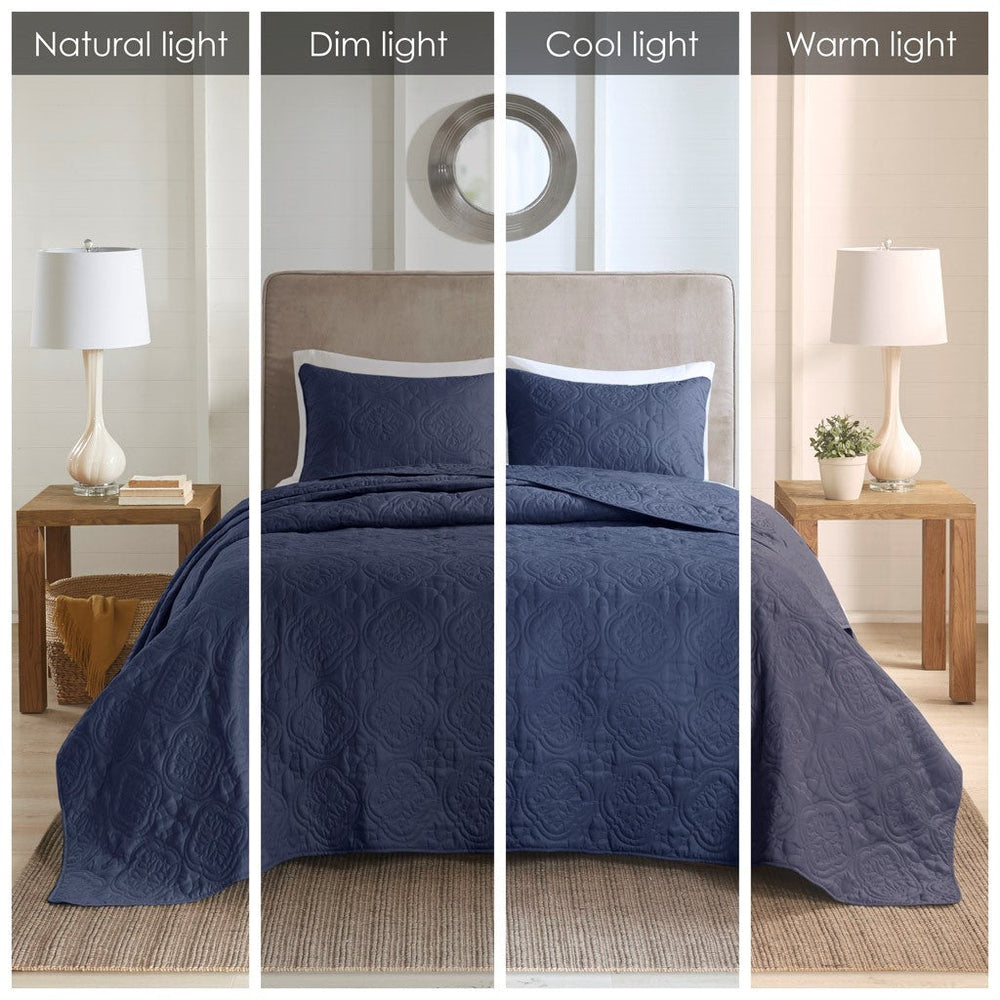 3 Piece Reversible Bedspread Set Navy King/Cal King Media 8