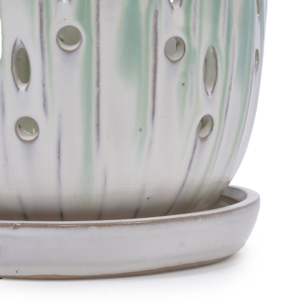 Set of 2 Ceramic Flowerpot with Drainage Hole, 8' Modern Planter for Patio, Garden, Windowsill - White Green Media 9