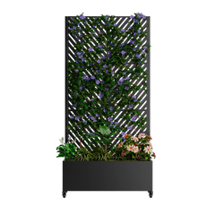 Metal Raised Garden Bed with Trellis, Drainage Holes, Lockable Wheels & Privacy Screen perspective