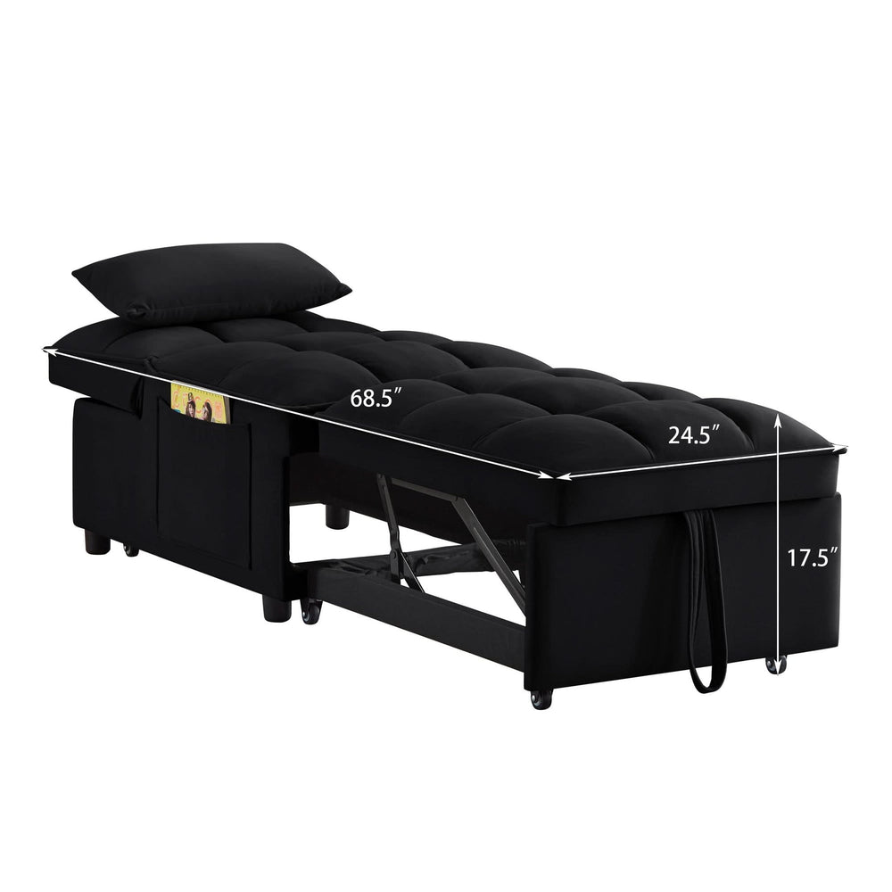 Velvet Sofa Bed Convertible Chaise Lounge Black Living Room American Design Media 15