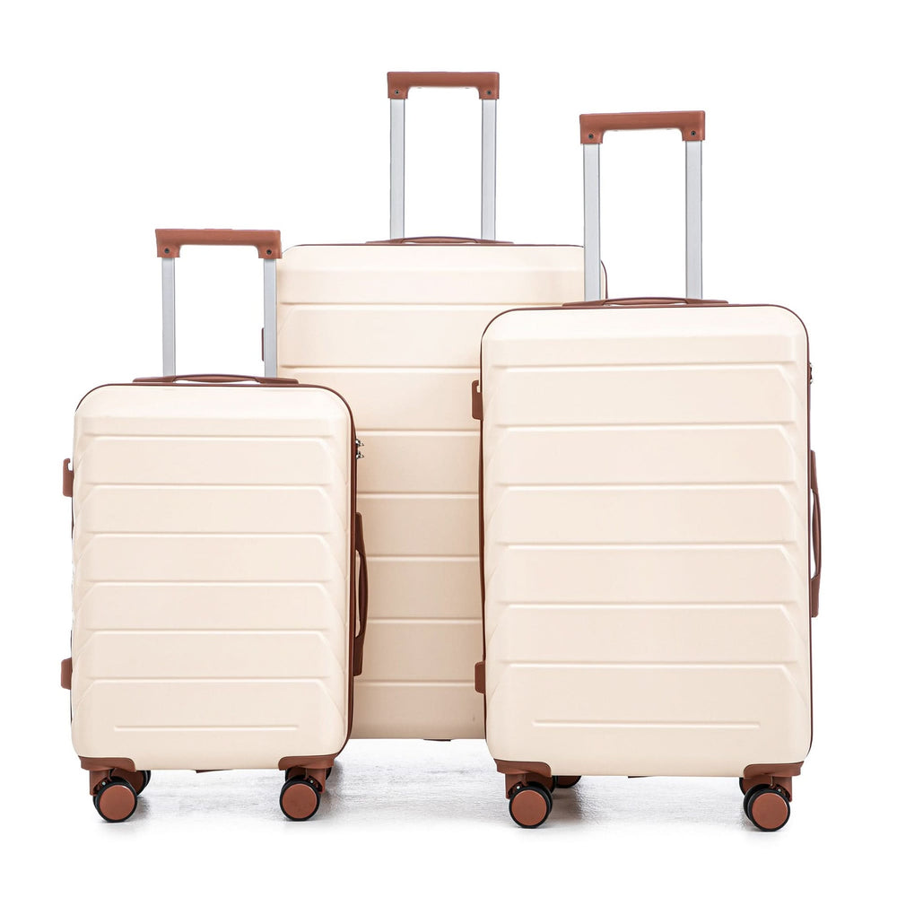 Abs Luggage Set 20 24 28 Inches 3 Piece Beige Durable Spinner Wheels & Combination Lock Media 22