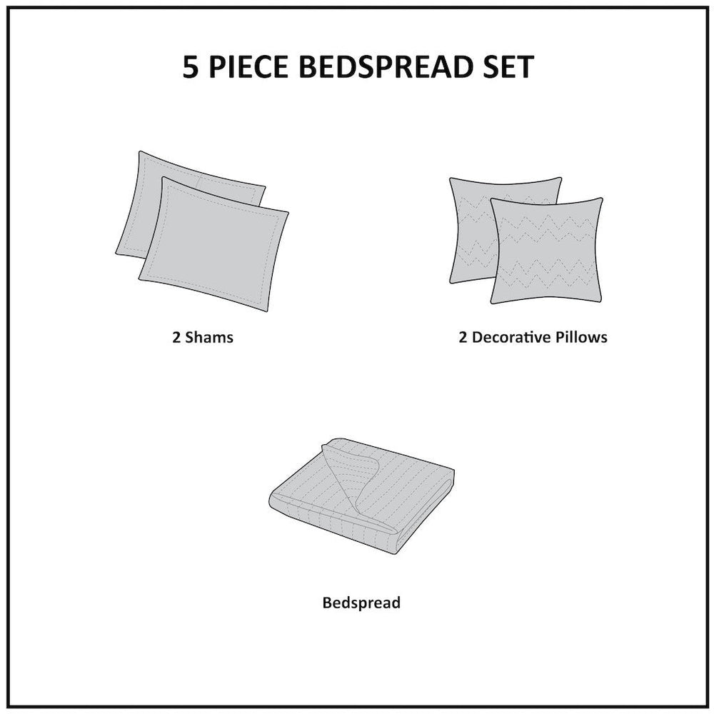 5 Piece Jacquard Quilt Set with Throw Pillows Red King/Cal King Media 10