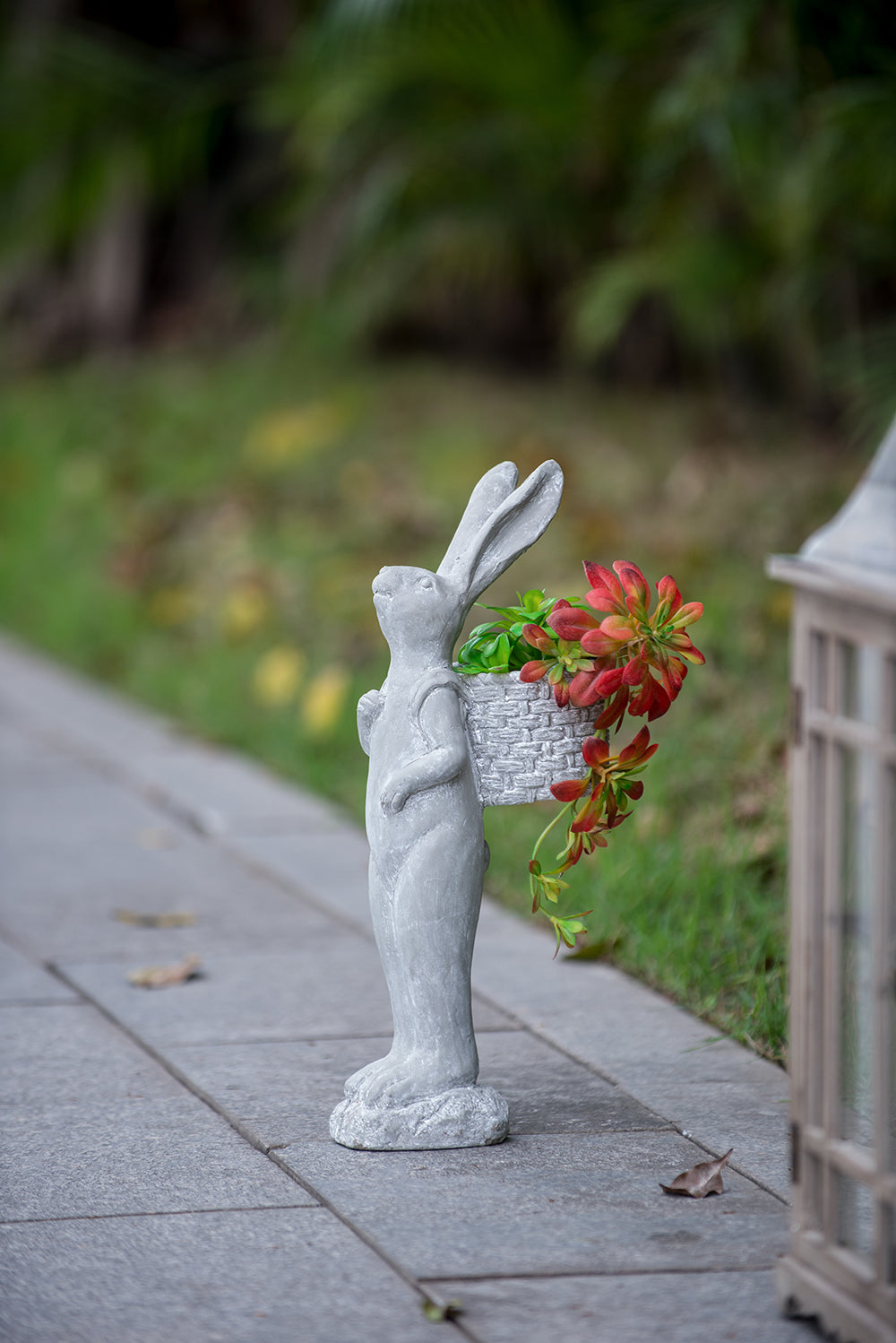 8.5x5.5x19.5' Tall Gray Cement Rabbit Basket Planter Media 7