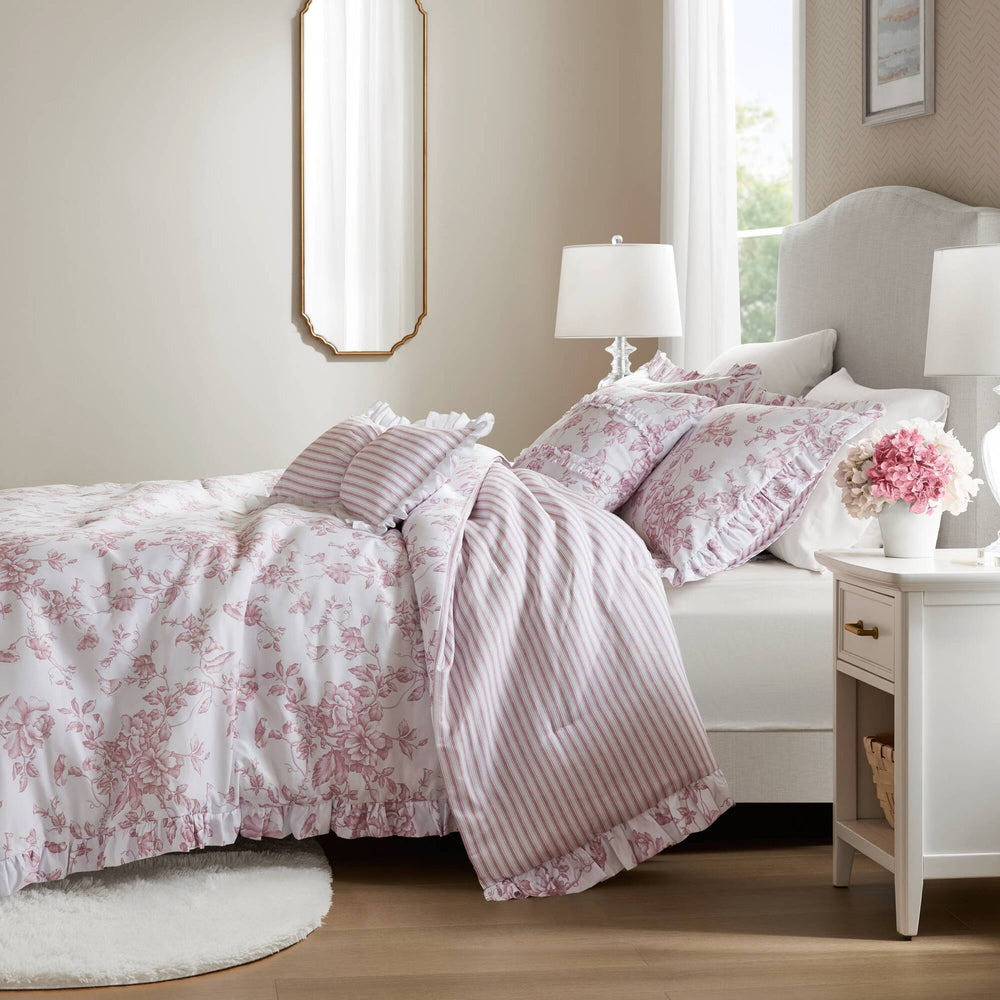 4 Pieces Twin/Twin XL Comforter Set with Decorative Pillows,Pink Media 15