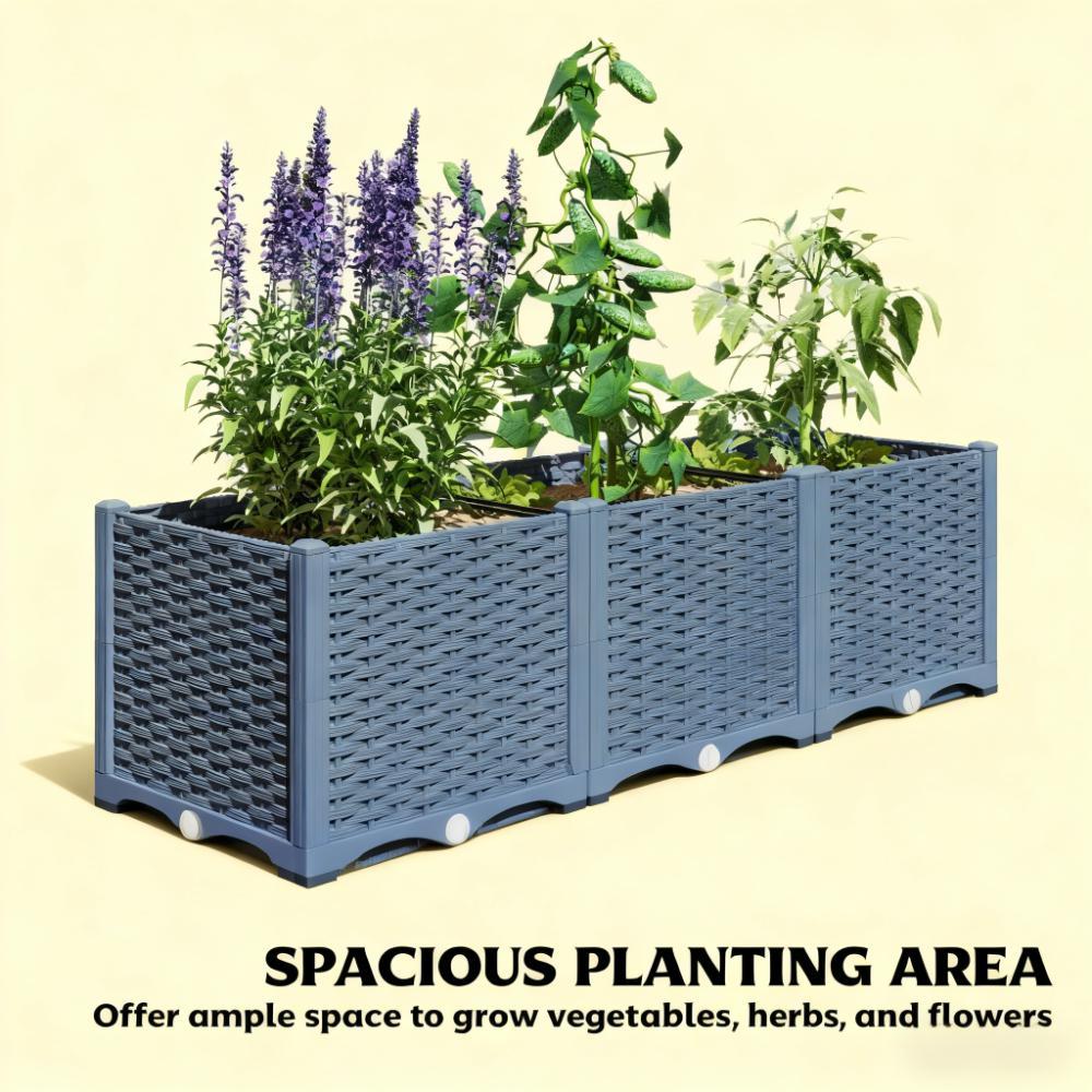 Outdoor Flower Box with Drainage Holes,Plastic Raised Garden Bed Media 6
