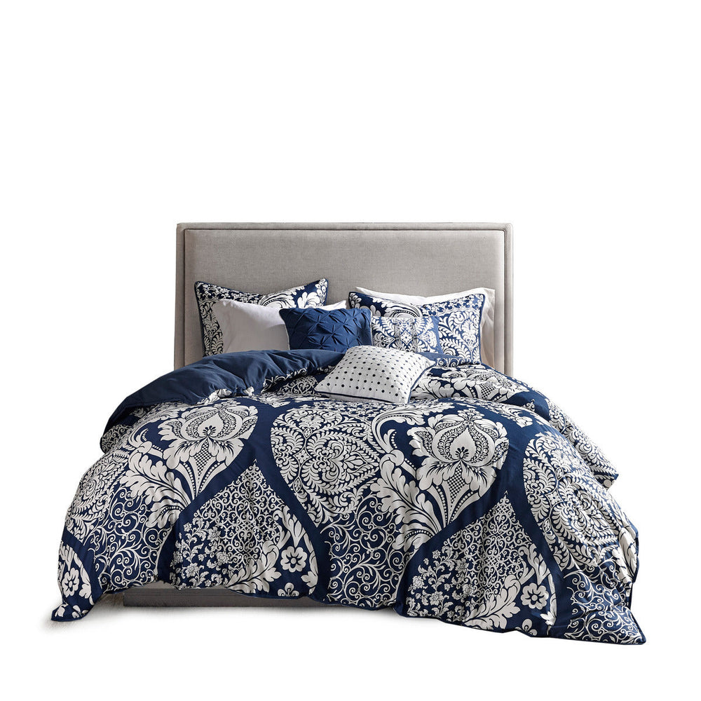 7 Piece Cotton Printed Comforter Set Indigo Queen Media 1