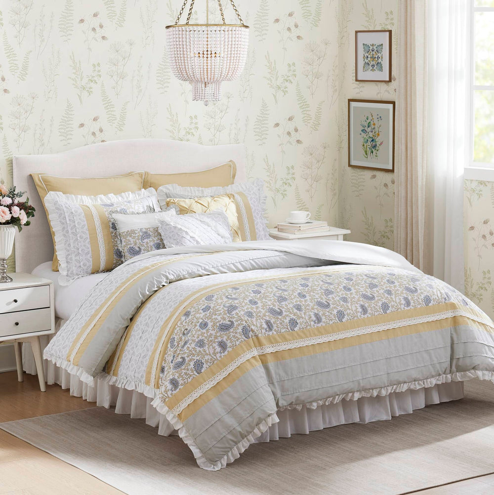 9 Piece Cotton Percale Comforter Set Yellow Cal King Media 1