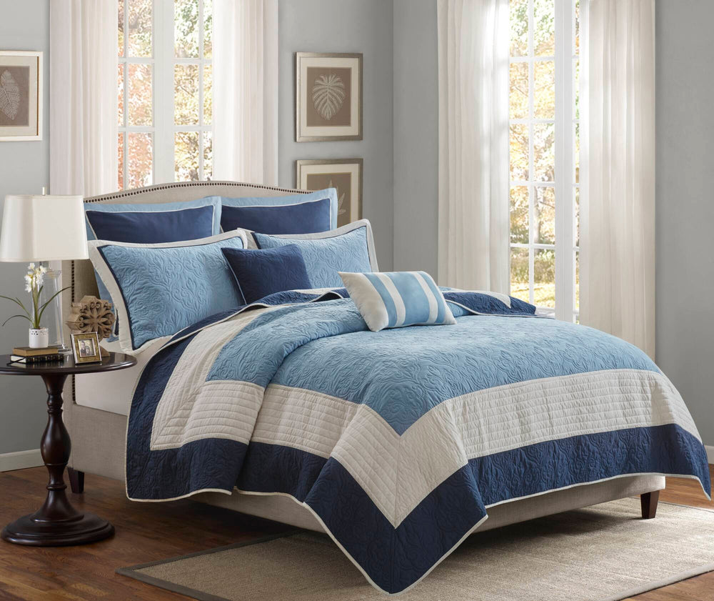 7-Piece King/Cal King 7 Piece Quilt Set with Euro Shams and Throw Pillows,Navy Media 10