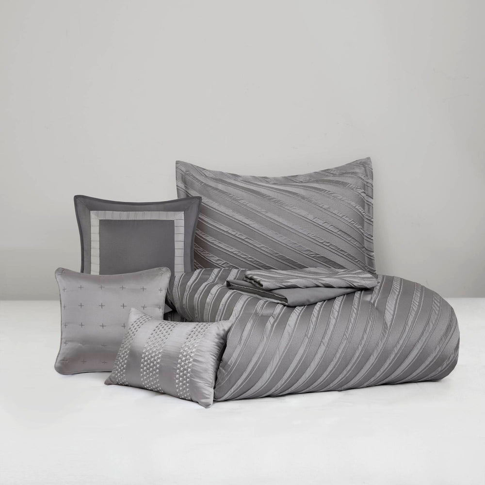7 PCS Queen Comforter Set Grey Media 7