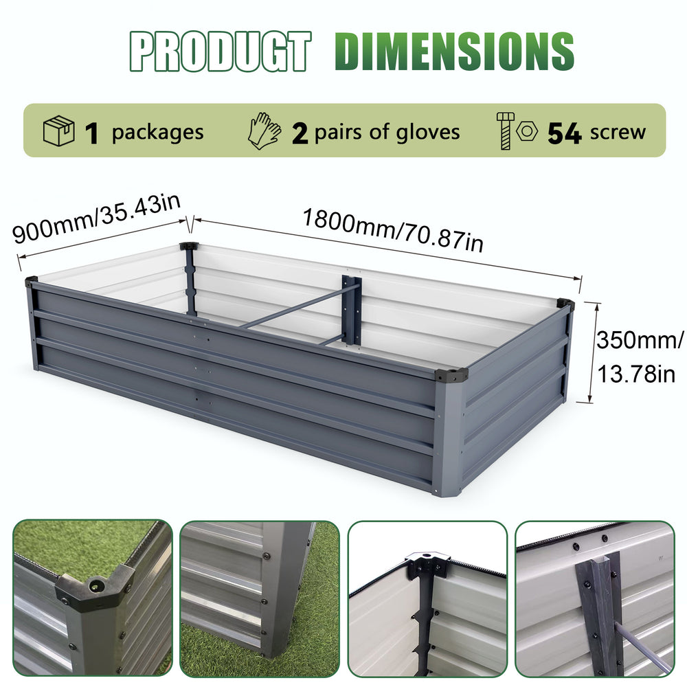 6x3x1 ft 2 pcs large Garden Bed Kit, Grey Galvanized Metal Outdoor Garden Boxes, Suitable for Outdoor Ground Gardens for Growing Plants, Vegetables Flowers Herb Media 6