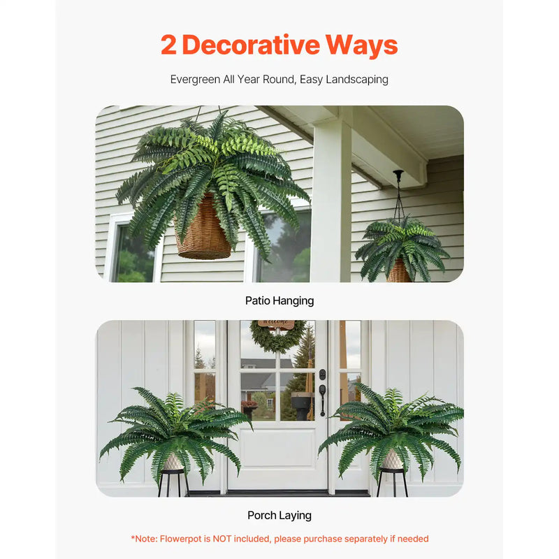 2 Pcs Artificial Boston Ferns Plastic Fern 35 Branches Indoor Outdoor Decor