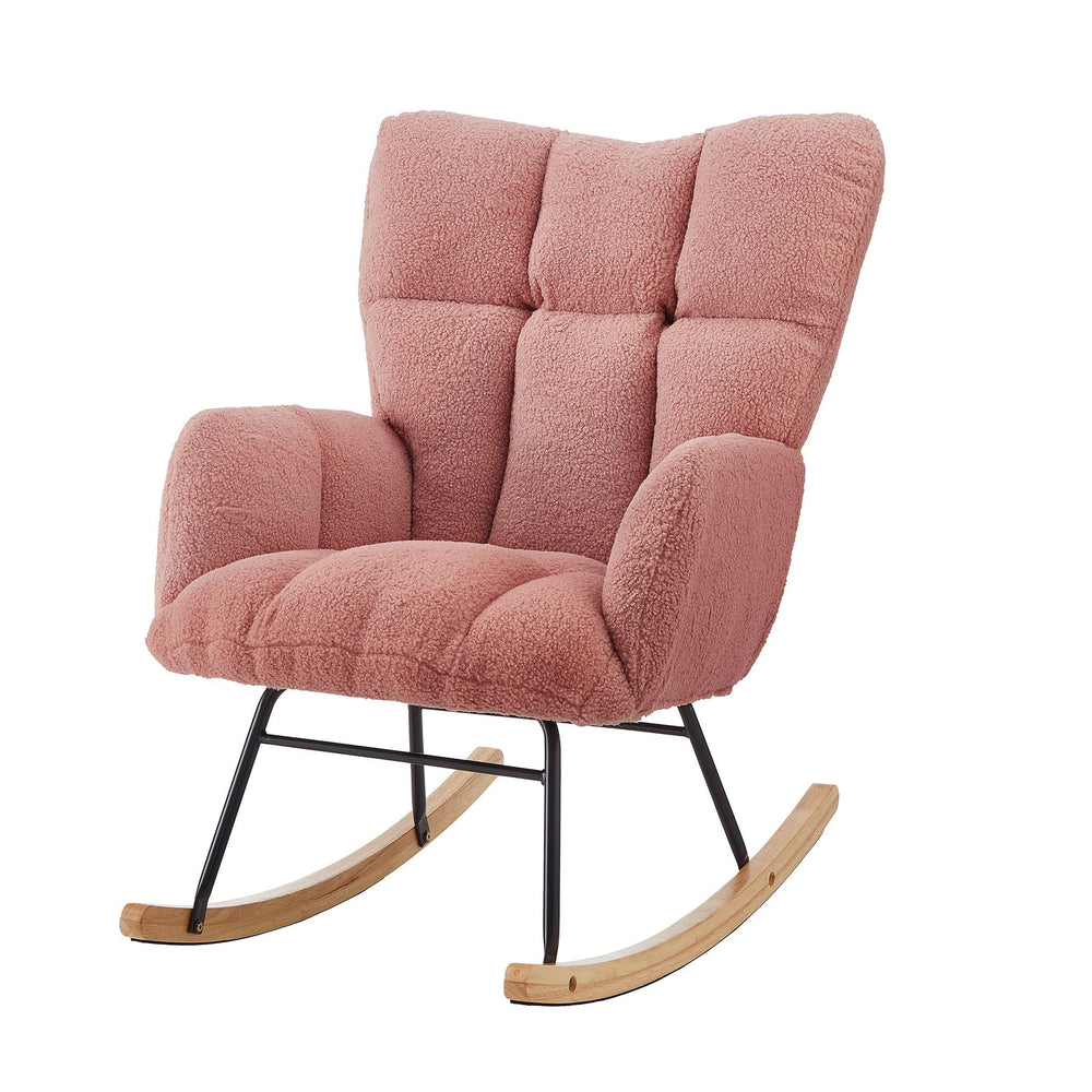 Glider Chair Teddy Fabric Pink With Sturdy Metal Frame For Living Room Comfort & Rocking Style Media 10