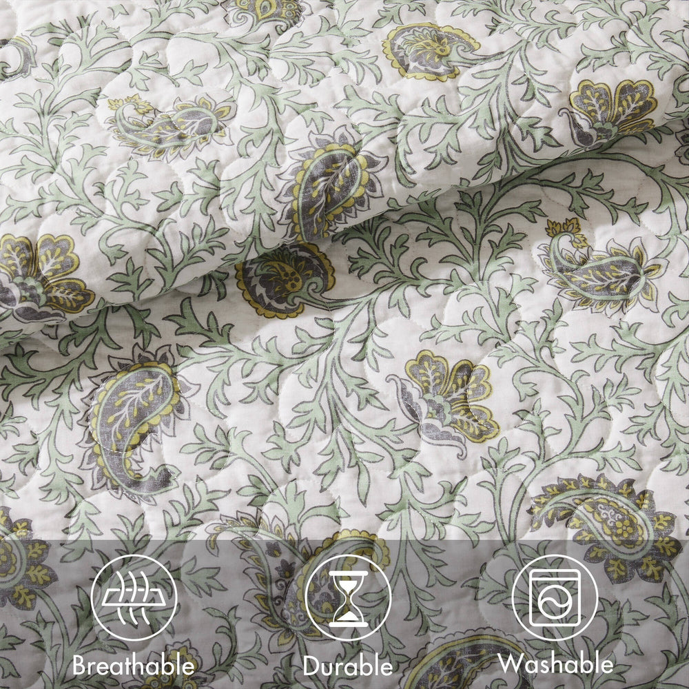 6 Piece Cotton Percale Quilt Set with Throw Pillows Full/Queen Media 4