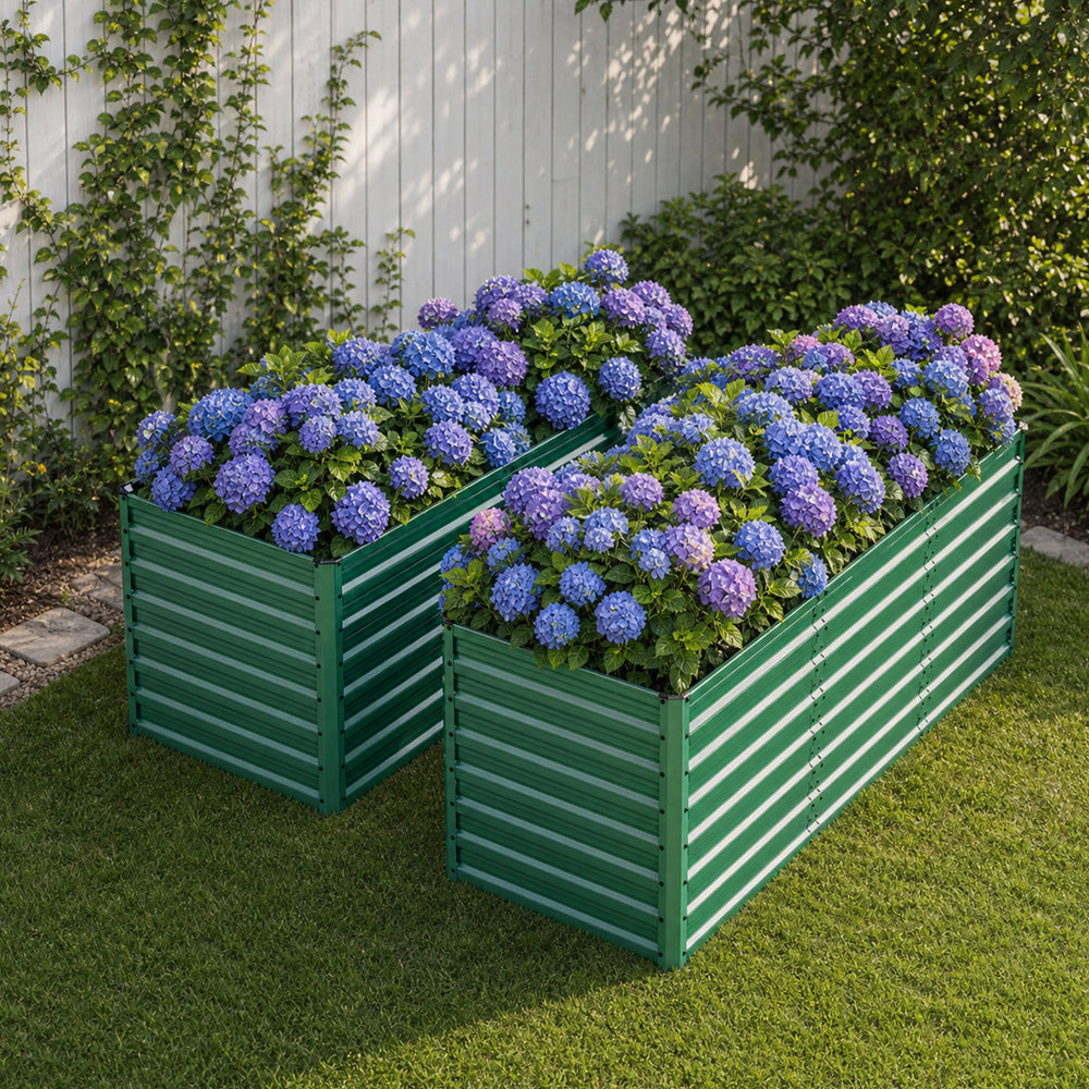 2-Pack 93.7'x31.5'x32.3' Raised Garden Bed, 32' Ergonomic No-Bend Metal Planter Box, Open Base for Drainage & Aeration, 8 Reinforcing Rods, Rustproof Steel – Easy Hand-Tightening Assembly Media 1