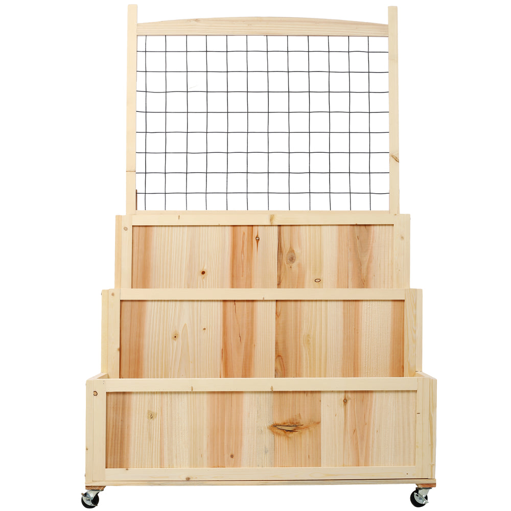 3-Tiers Raised Garden Bed with Trellis, 53' H Vertical Planter Box with Wheels & Back Storage Area, for Flowers, Vegetables, Herbs, Natural Media 4