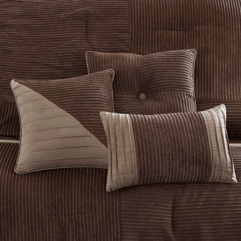 7 Piece Micro Corduroy Comforter Set Brown Queen Media 16