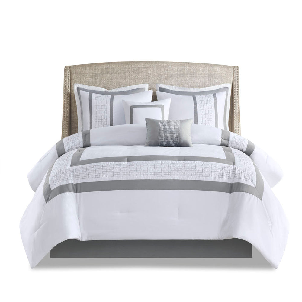 8 Piece Embroidered Comforter Set White King Media 2