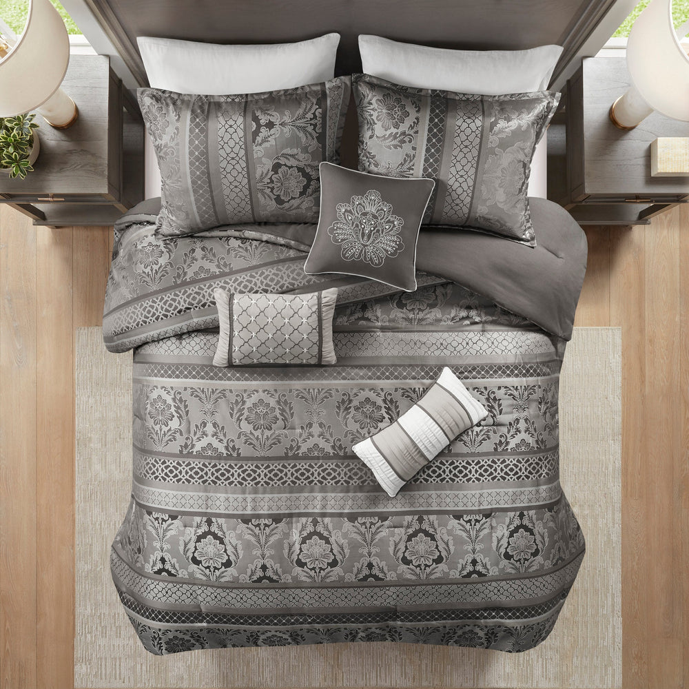 7 Piece Jacquard Comforter Set Grey King Media 6