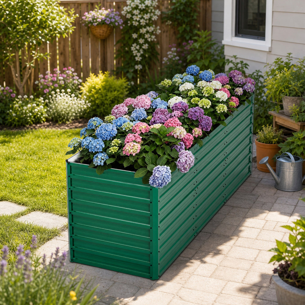 93.7' x 31.5' x 32.3' Raised Garden Bed Kit, 32' Ergonomic Height No Bending Metal Planter Box, Open-Ended Base for Drainage, 8 Reinforcing Rods, Rustproof Steel – Easy Assembly Media 1