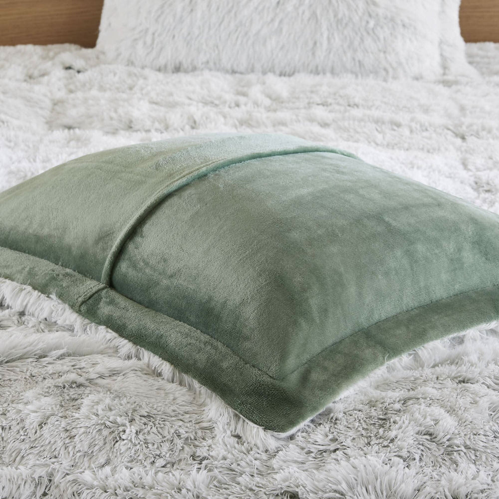 Faux Fur Comforter Set Shaggy Twin XL Green & White Cozy Bedding For Home Decor Accent Media 5