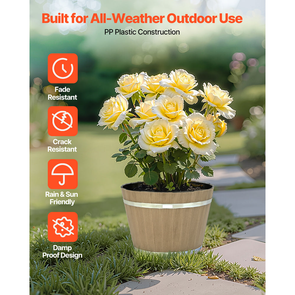 Resin Whiskey Barrel Planter Garden Flower Plant Pot 11.81 x 11.81 x 8.27 in Media 7