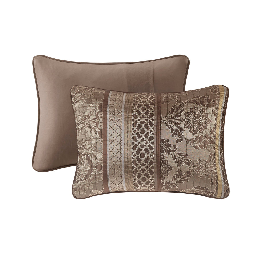 6 Piece Jacquard Quilt Set with Throw Pillows Brown/Gold King/Cal King Media 11