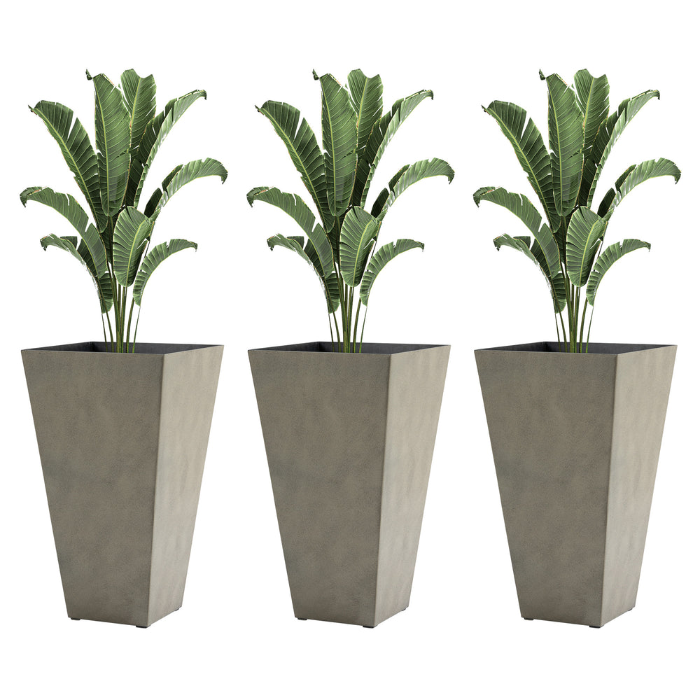 Outsunny Set of 3 Tall Planters with Drainage Hole, 28' Outdoor Flower Pots, Indoor Planters for Porch Patio and Deck, Gray Media 1