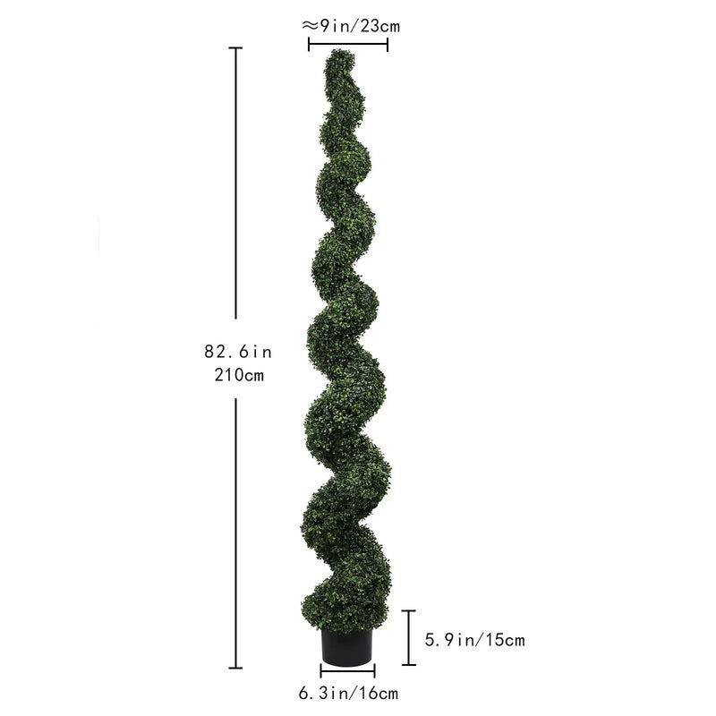 7FT Spiral Topiary Trees Artificial Outdoor Faux Boxwood Plants Large Twisted Green Potted Trees with Dark Green Leaves for Garden Front Porch Patio Planter Decoration, 1pc/set