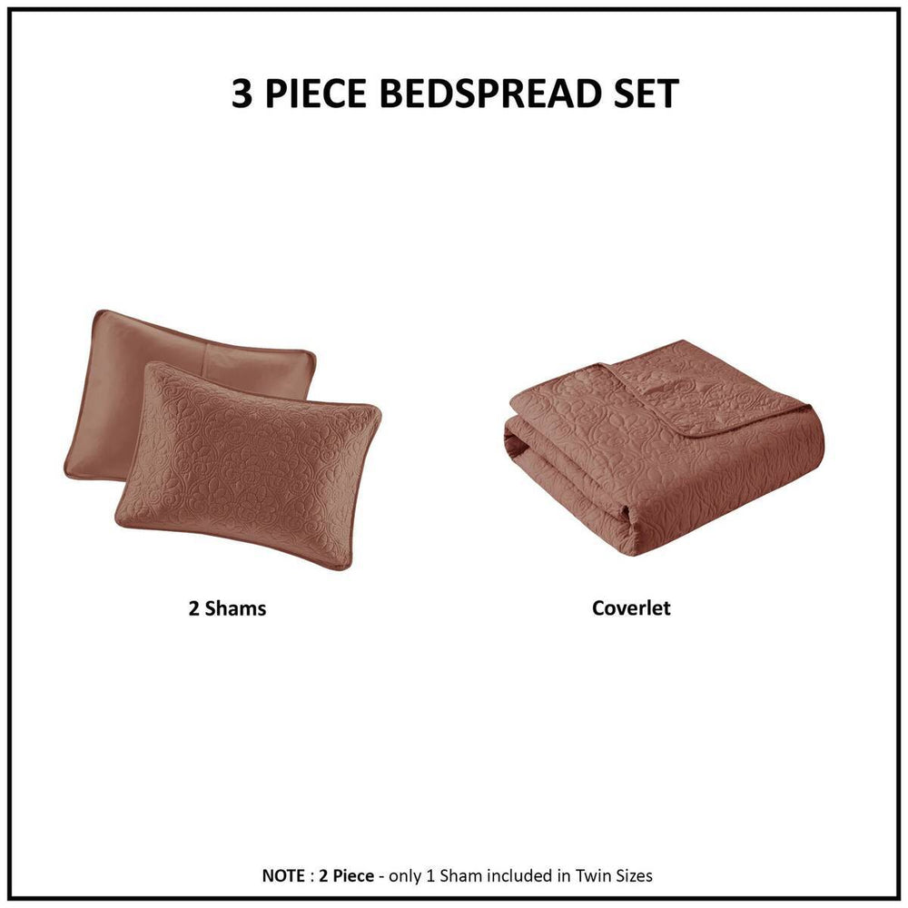 3 Piece Reversible Bedspread Set Clay Red King Media 14