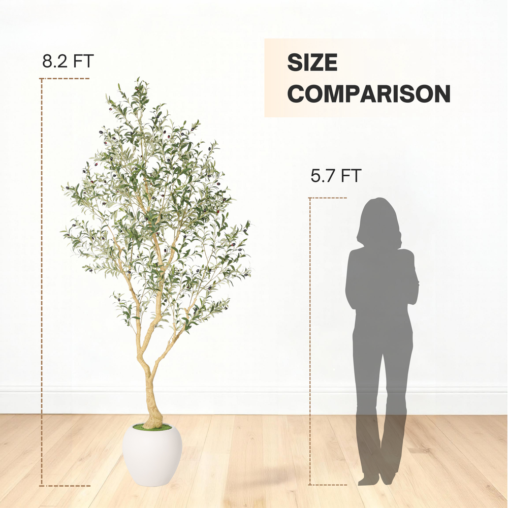 8.2FT Artificial Olive Tree With Big Decorative White Pot, Tall Indoor & Covered Outdoor Decorative Tree, 1pc/set Media 8