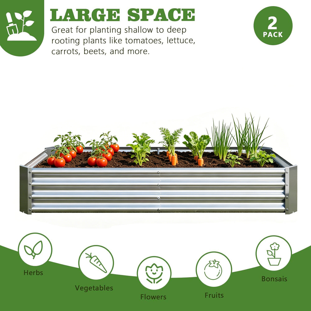 2PCS Silver 6×3×1ft Metal Raised Rectangle Garden Planter Beds Media 3