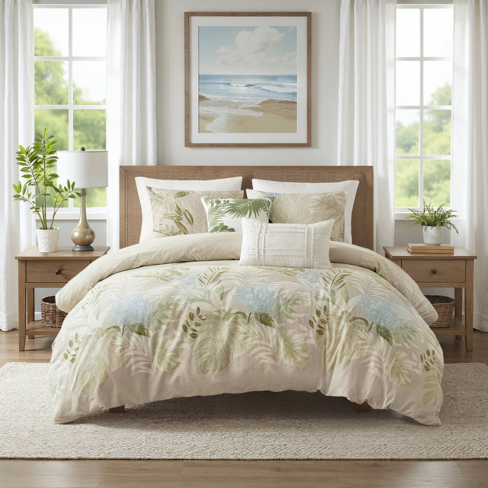 5-Piece King/Cal Kinge Cotton Duvet Cover Set with Throw Pillow Media 1