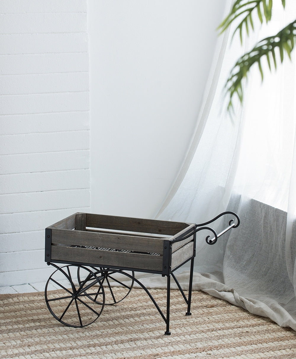 24.4x12.6x15.4' Rustic Black Trolley Cart Plant Stand, Planter Media 14