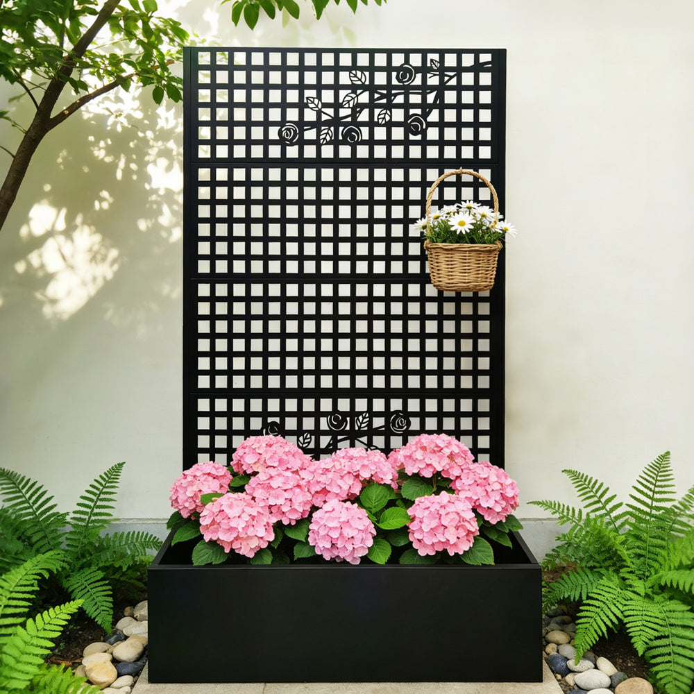 Metal Planter Box with Trellis 70.9in H x 43.3in W x 15.8in D - Outdoor Raised Garden Bed with Privacy Screen Lattice Panels for Patio Decoration for Backyard Patio Balcony, Rose Black Media 4