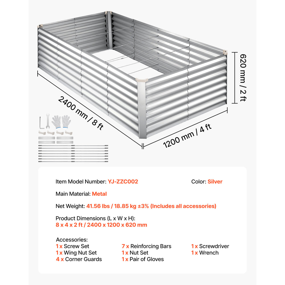 Galvanized Raised Garden Bed, 8 x 4 x 2 ft, Rectangular Metal Planter Box Kit Outdoor, Bottomless Elevated Planting Box with Gloves, Rustproof Alu-Zinc, for Growing Flowers Vegetables, Silver Media 5