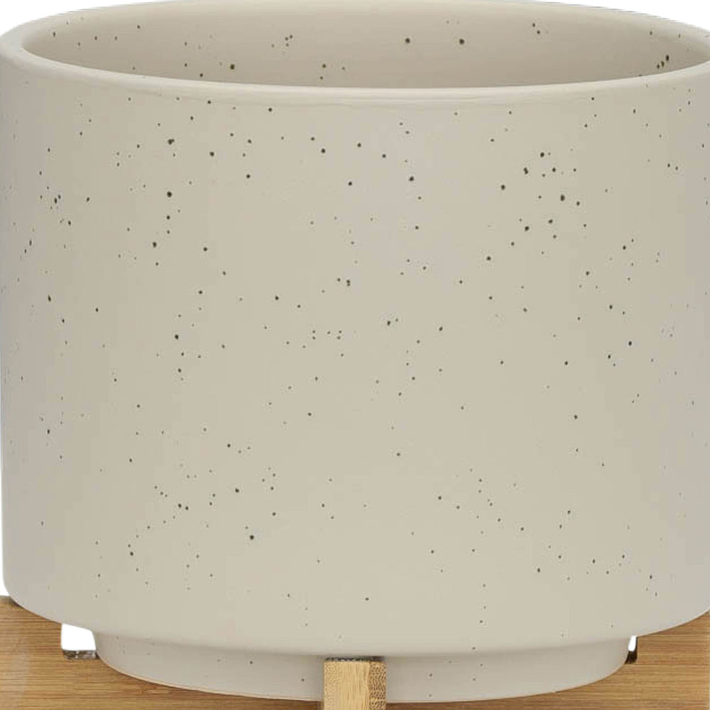 S/2 5/8' PLANTER W/ WOOD STAND, MATTE BEIGE Media 7