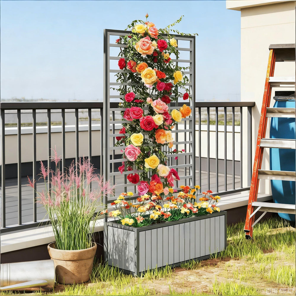 Wooden Raised Garden Bed with Trellis Media 8