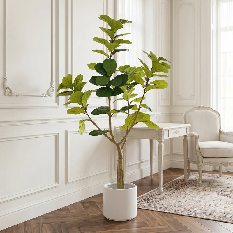 6FT Artificial Fiddle Leaf Fig Tree, Realistic Faux Potted Plant in Black Pot, 1pc/set