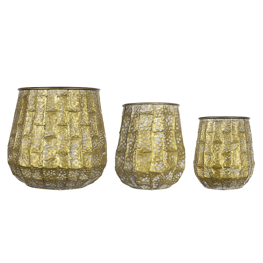 Set of 3 Metal Planter Distressed, L:12x12x14' M:9x9x11.5' S:6.3x6.3x8.7' Media 3
